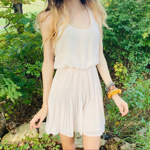Lush Cream/Off White Sheer Pleated Preppy Dress - Picture 2 of 13